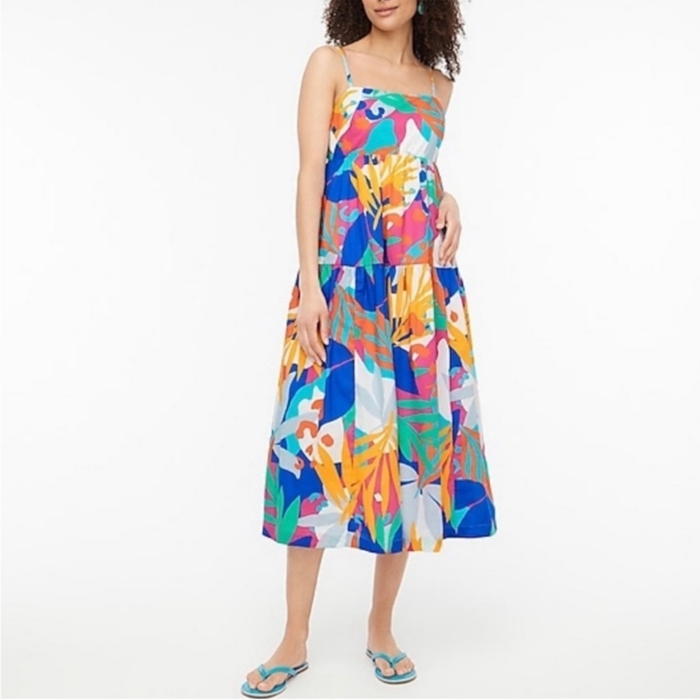 J. Crew Dress Womens 2 Tie Back Colorful Tropical Midi Maxi Abstract Square